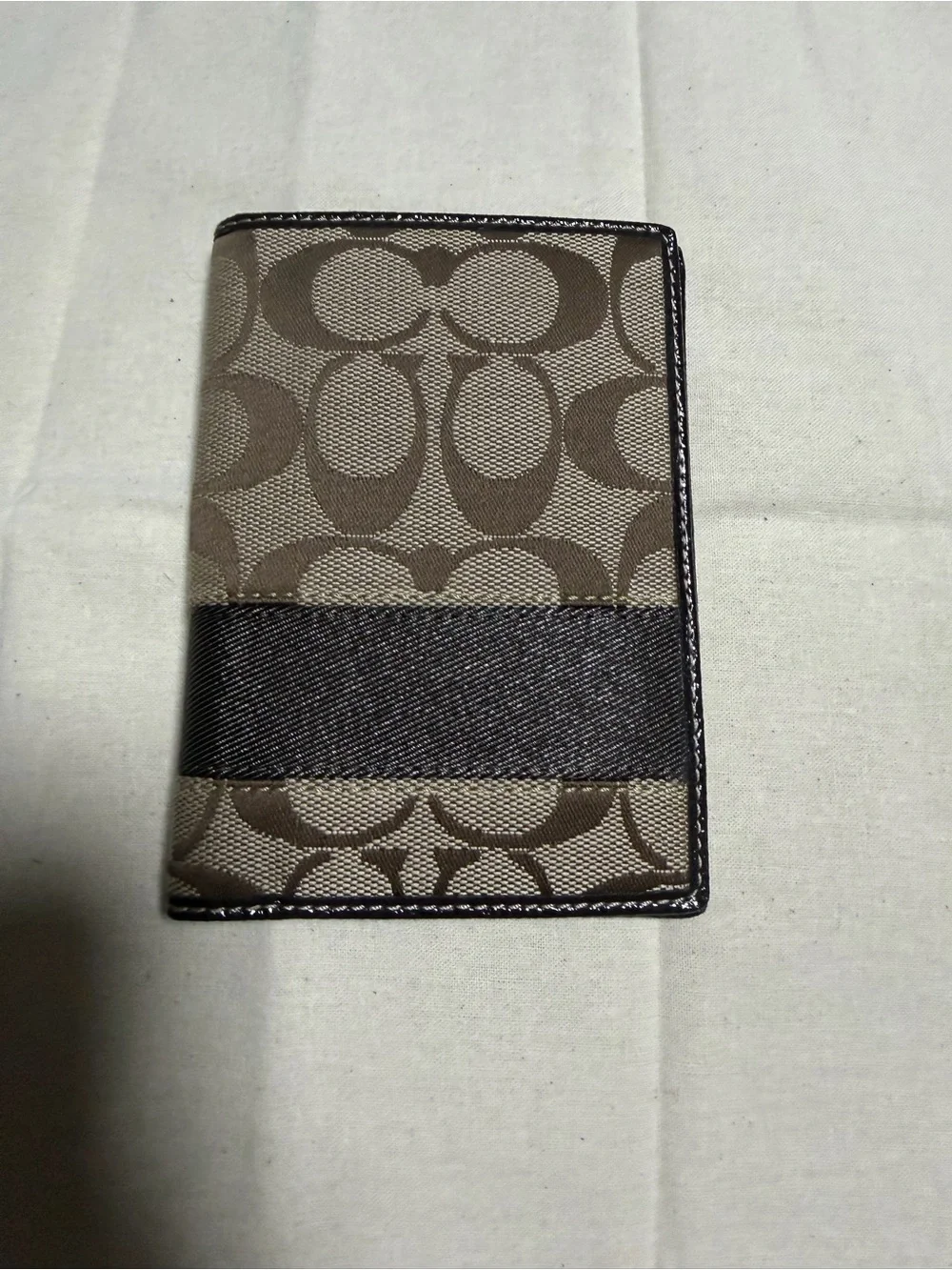 Coach Card Case with Signature C Canvas in Khaki and Dark Brown